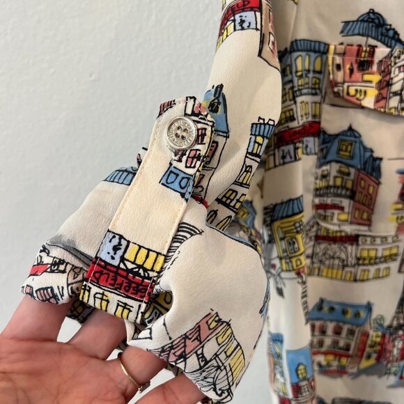 Karl Lagerfeld Whimsical Safari Style Button Down Shirt Paris Roll Tab Colorful - Picture 7 of 10